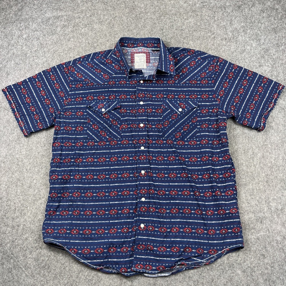 Panhandle Rough Stock Shirt Mens XL Blue Geometric Aztec Western  Pearl Snap